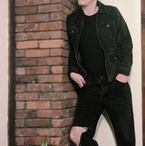EDDIE BAUER OLIVE GREEN SUEDE LEATHER JACKET